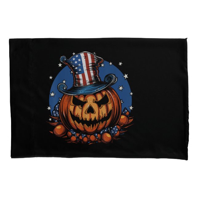 Funda De Cojín Patriotic USA Flag Halloween Pumpkin (Anverso)