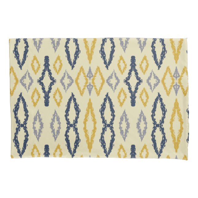 Funda De Cojín Patrón amarillo azul Ikat marroquí (Anverso)