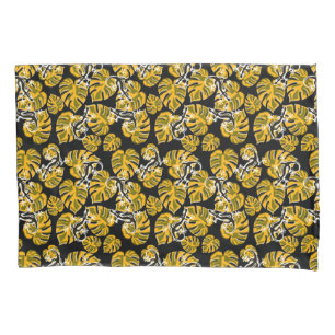 Funda De Cojín Patrón Amarillo y Negro - Geckos y Hojas