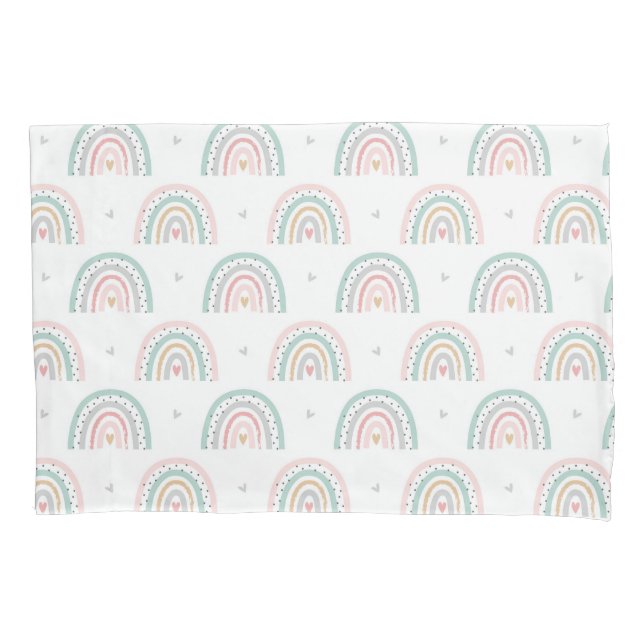 Funda De Cojín Patrón arcoiris pastel con corazón (Anverso)
