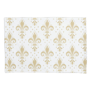 Funda De Cojín Patrón audaz de fleur-de-lis sin fisuras en blanco