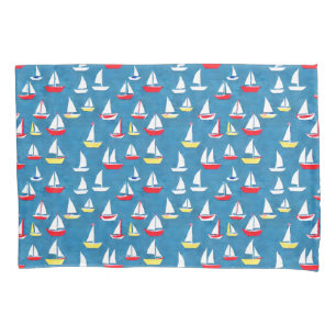 Funda De Cojín Patrón azul de barcos de vela