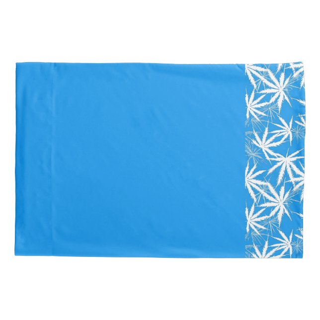 Funda De Cojín Patrón azul y hoja blanca brillante (Reverso)