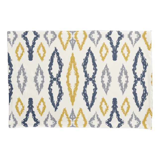 Funda De Cojín Patrón blanco amarillo azul Ikat marroquí (Anverso)