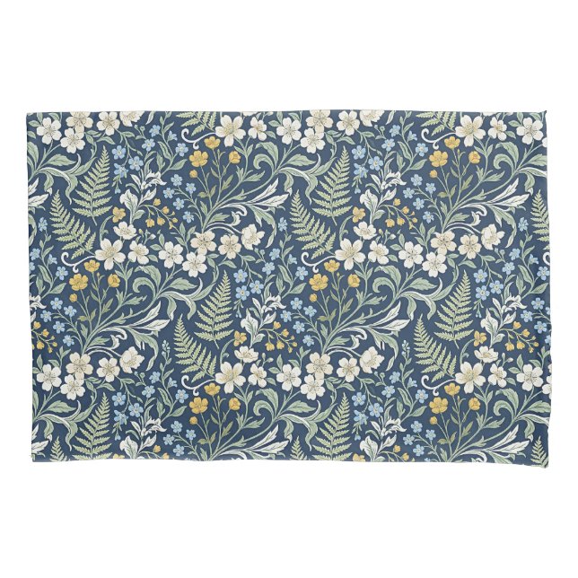 Funda De Cojín Patrón botánico azul y verde (Anverso)