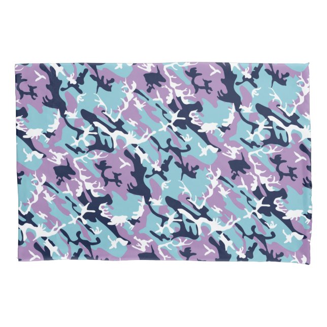 Funda De Cojín Patrón Camo - Blanco azul de la Marina Púrpura (Anverso)