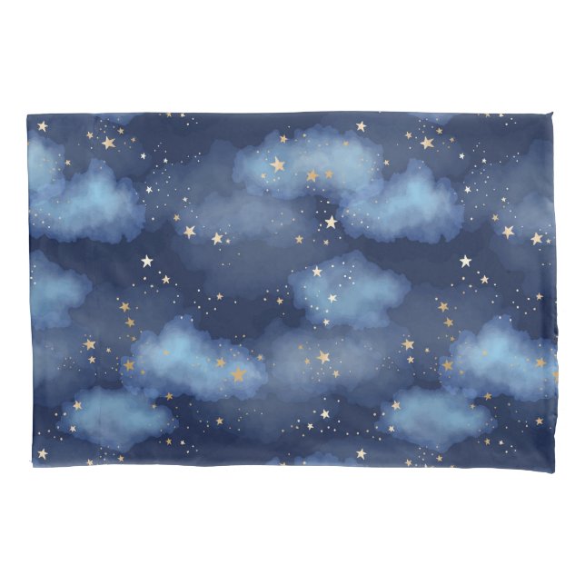 Funda De Cojín Patrón cielo azul oscuro de las estrellas de oro p (Anverso-izquierdo)
