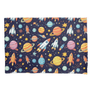Funda De Cojín Patrón Colorido de Exploración Espacial