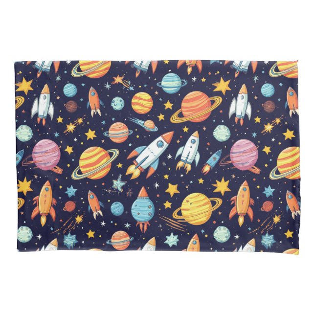 Funda De Cojín Patrón Colorido de Exploración Espacial (Anverso)