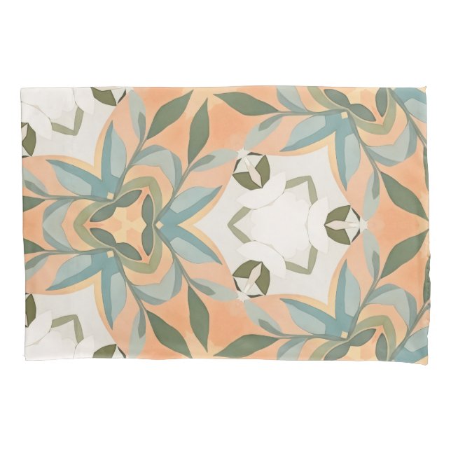 Funda De Cojín Patrón continuo botánico azul melocotón (Anverso)