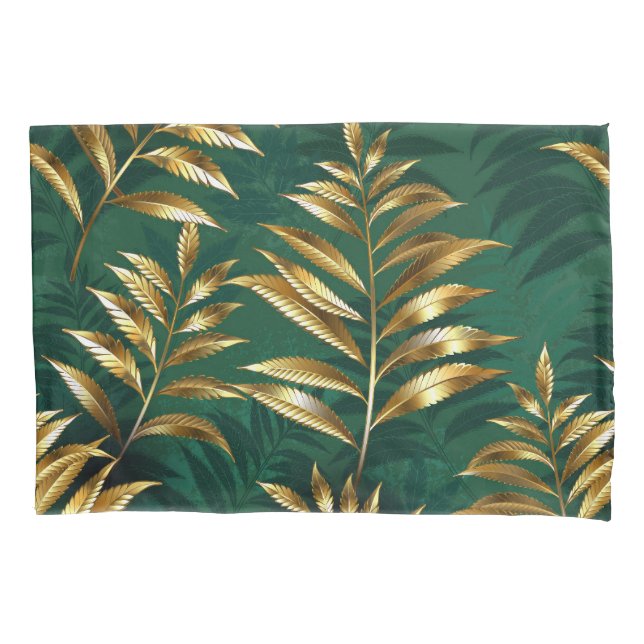Funda De Cojín Patrón continuo con helechos dorados (Anverso)