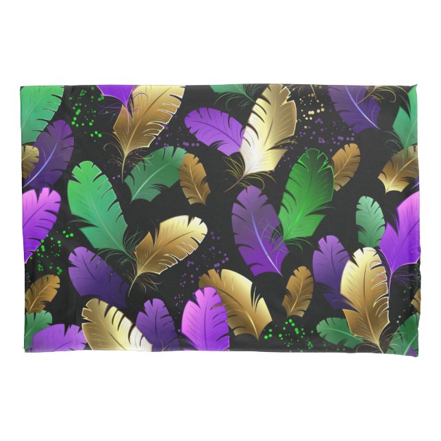 Funda De Cojín Patrón continuo con plumas de Mardi Gras (Anverso)