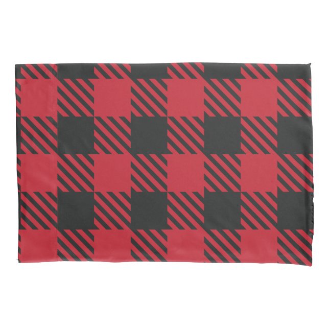 Funda De Cojín Patrón cuadrado cuadrado de búfalo negro rojo 1 (Anverso)