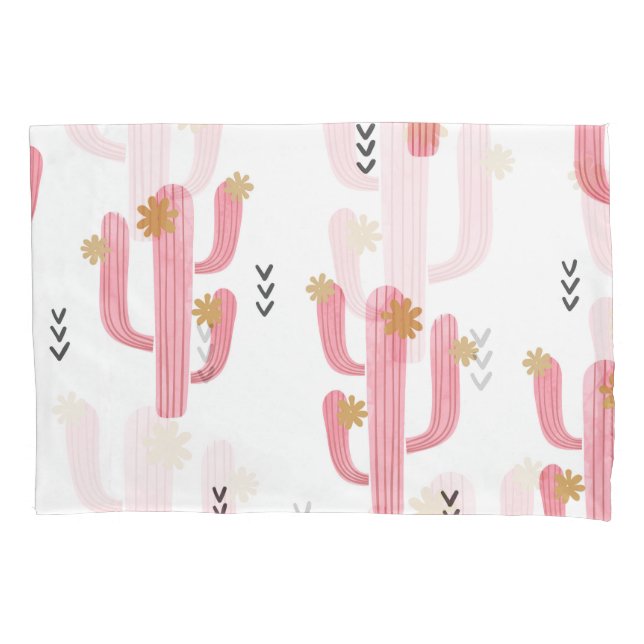 Funda De Cojín Patrón de acuarela de cactus rosados (Anverso)