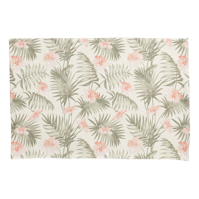 Funda De Cojín Patrón de árbol de palmas hisbiscus tropical (Anverso)