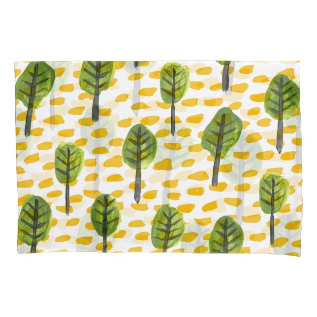 Funda De Cojín Patrón de árbol negro verde Naive (Anverso)