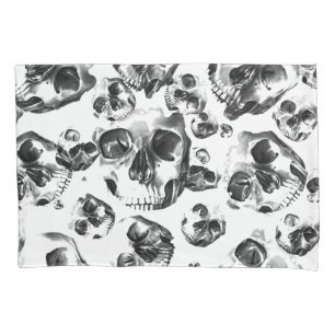 Funda De Cojín Patrón de arte de cráneo de esqueletos blancos y n