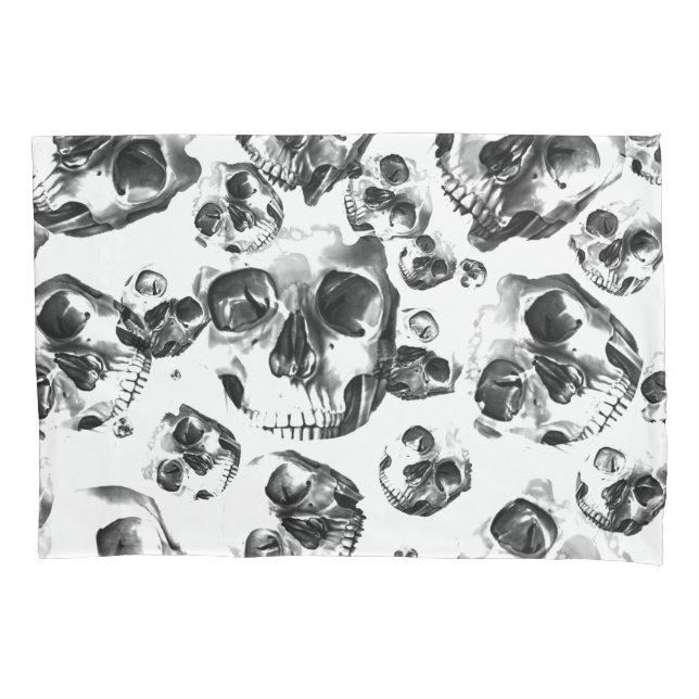 Funda De Cojín Patrón de arte de cráneo de esqueletos blancos y n (Anverso)