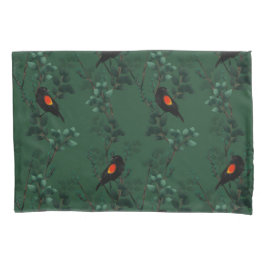 Funda De Cojín Patrón de ave negra de ala roja