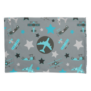 Funda De Cojín Patrón de aviones grises azules