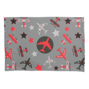 Funda De Cojín Patrón de aviones grises rojos