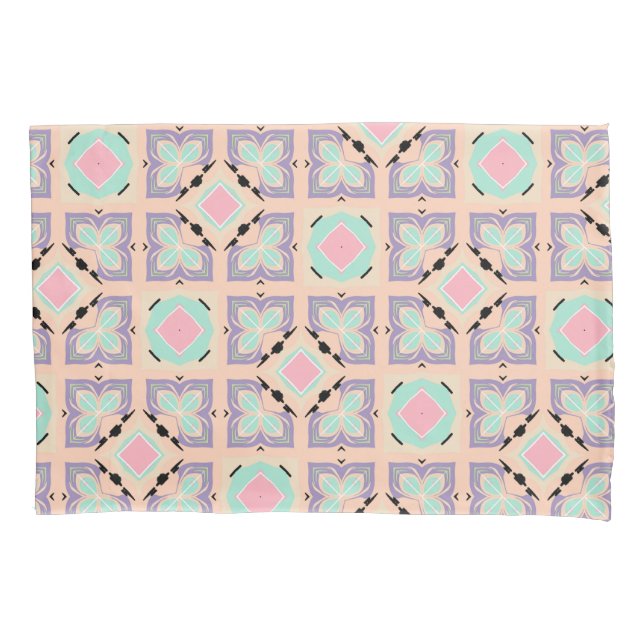 Funda De Cojín Patrón de baldosas geométricas pastel | Rosa menta (Anverso)