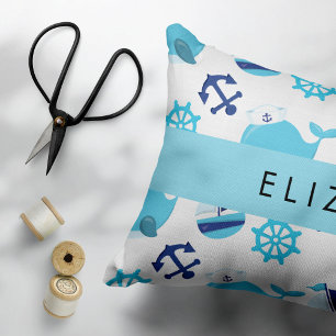Funda De Cojín Patrón de ballenas, ballenas azules, tu nombre