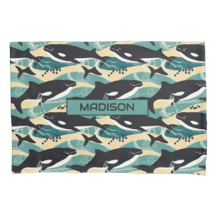 Funda De Cojín Patrón de ballenas de nombre personalizado