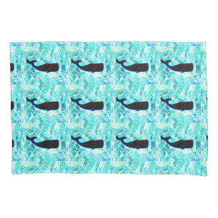 Funda De Cojín patrón de ballenas submarinas negras