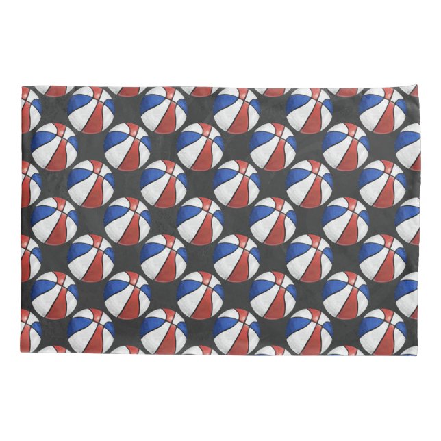 Funda De Cojín Patrón de baloncesto azul rojo pintado (Reverso)