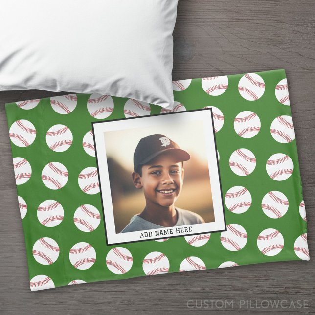 Funda De Cojín Patrón de béisbol con foto - Verde para el equipo  (Custom Pillowcase)