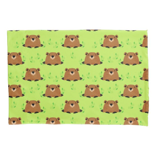 Funda De Cojín Patrón de bosque adorable Groundhog (Anverso)
