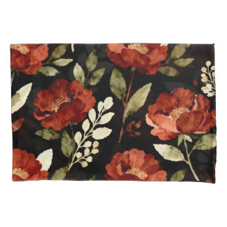 Funda De Cojín Patrón de Brasa de Cosecha | Rojo Herrumbre y Flor