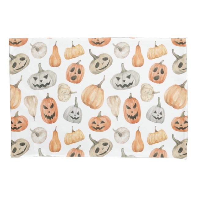 Funda De Cojín Patrón de calabaza de acuarela divertida (Anverso)