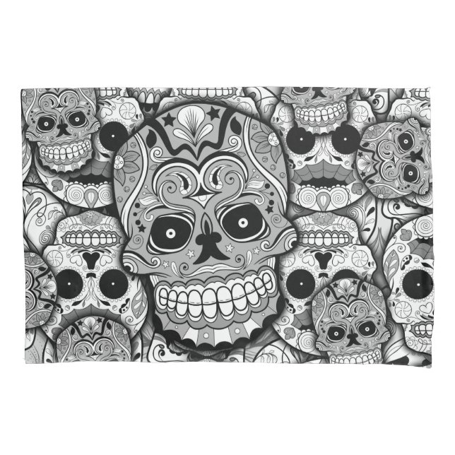 Funda De Cojín Patrón de calaveras azucareras (Anverso)