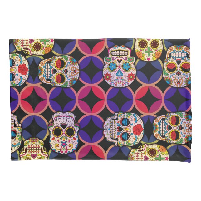 Funda De Cojín Patrón de calaveras azucareras (Anverso)