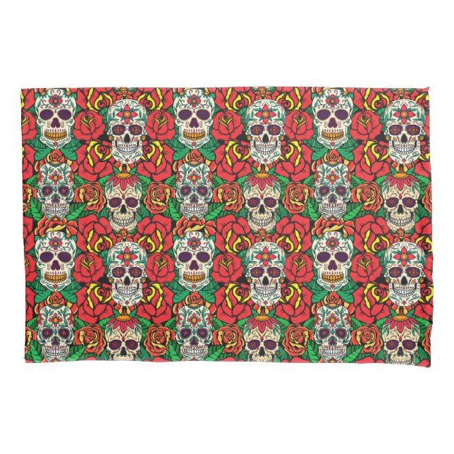 Funda De Cojín Patrón de calaveras florales (Anverso)