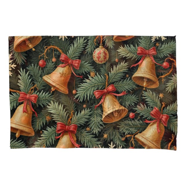 Funda De Cojín Patrón de campanas de Navidad festivas, (Anverso)