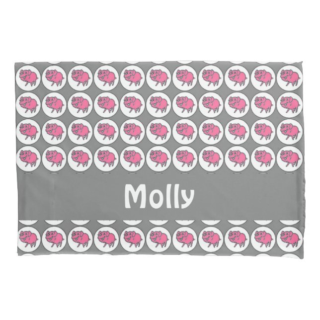 Funda De Cojín Patrón de cerdo gris y rosa (Anverso)