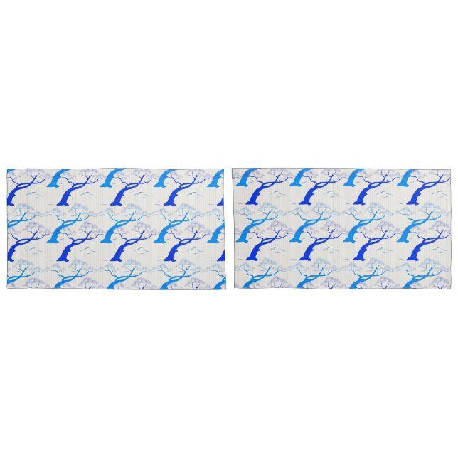 Funda De Cojín Patrón de cerezo al estilo japonés en azul (Reverso-Set)