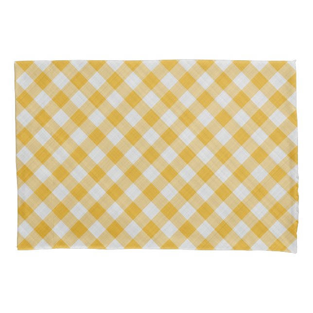 Funda De Cojín Patrón de chapa amarillo de Gingham (Anverso)