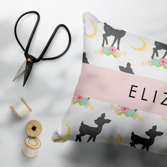 Funda De Cojín Patrón de ciervos, venado bebé, boho, flores, tu n (Subido por el creador)