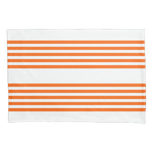 Funda De Cojín patrón de cinco rayas blanco y naranja