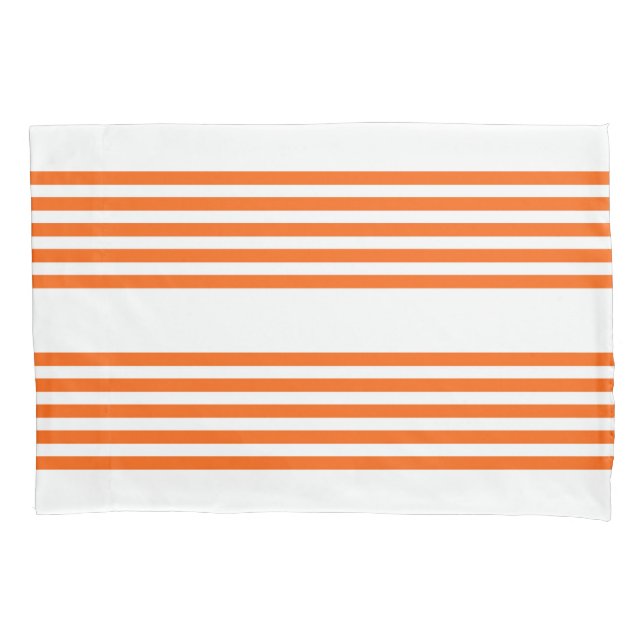 Funda De Cojín patrón de cinco rayas blanco y naranja (Anverso)