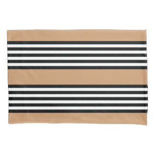 Funda De Cojín Patrón de cinco rayas en blanco y negro con bronce