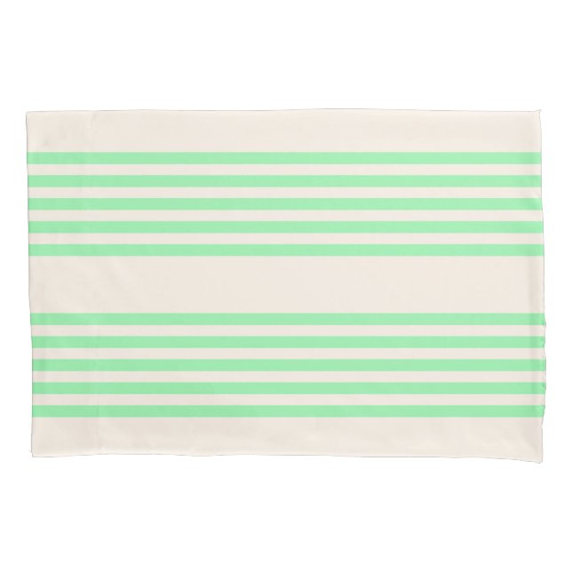 Funda De Cojín Patrón de cinco rayas verde y beige (Anverso)