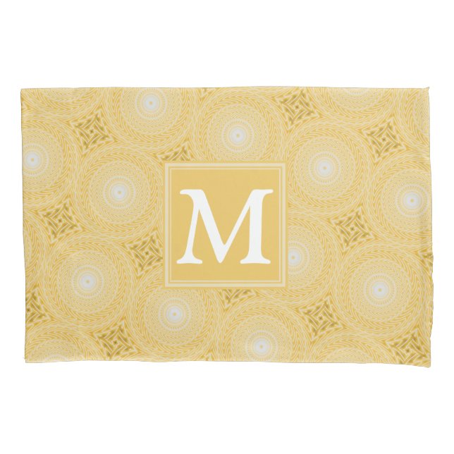 Funda De Cojín Patrón de círculos amarillos monograma (Anverso)