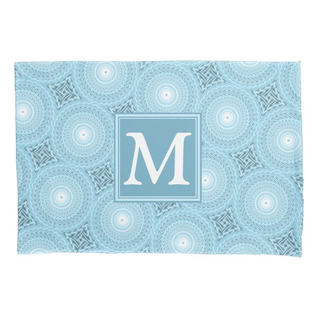 Funda De Cojín Patrón de círculos azules de ángel de monograma (Anverso)