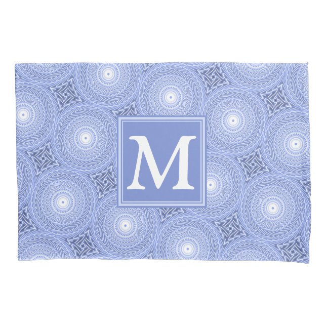 Funda De Cojín Patrón de círculos azules de monograma (Anverso)