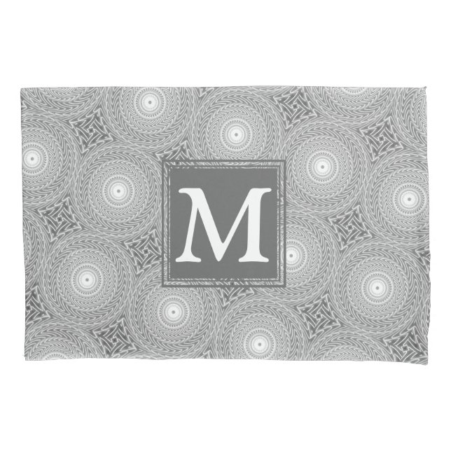 Funda De Cojín Patrón de círculos grises de monograma (Anverso)